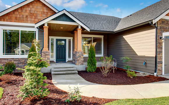 A frontal view of a modern home.